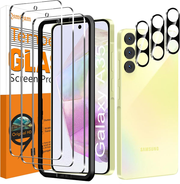 Samsung Galaxy A35 - 3 Pack Ultra HD Tempered Glass Screen & Camera Lens Protectors, 9H Hardness, Anti-Scratch, Easy