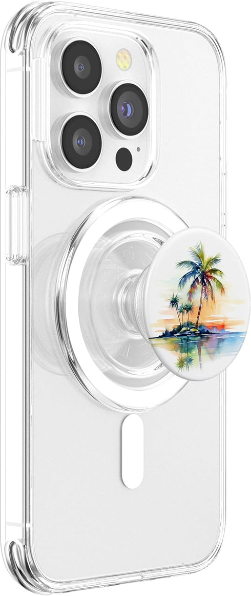 Palm Tree Pattern Green Leaves Summer Tropical Watercolor Palm Tree Tropical PopSockets PopGrip for MagSafe