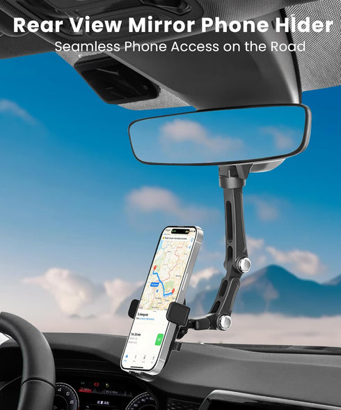 Karmus Rearview Mirror Phone Holder for Car, Rear View Mirror Phone Holder, Rotatable and Retractable Car Phone Holder