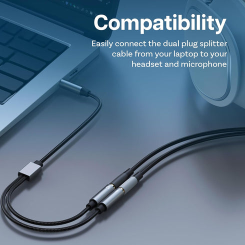 MMOBIEL Headphone Splitter 3.5mm, Mic and Audio Splitter, 1 Male to 2 Female, Compatible with Phone, Laptop, PC,