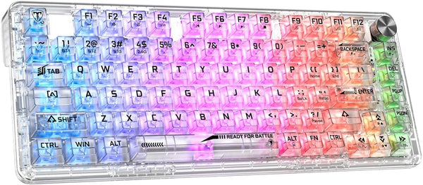 RisoPhy Mechanical Gaming Keyboard, Tri-Mode Bluetooth/Wireless/Wired, RGB Backlit Keyboards,81-Key 80% Fully Transparent Clear