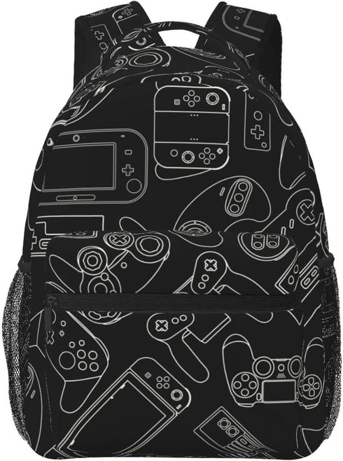 Fiokroo Video Game Controller Black Background Backpack School Bag For Students Teens Men