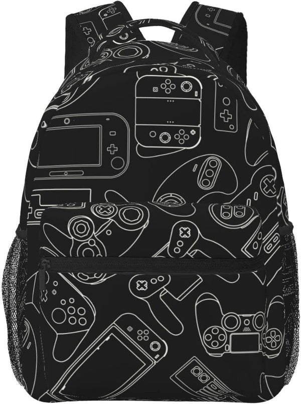 Fiokroo Video Game Controller Black Background Backpack School Bag For Students Teens Men