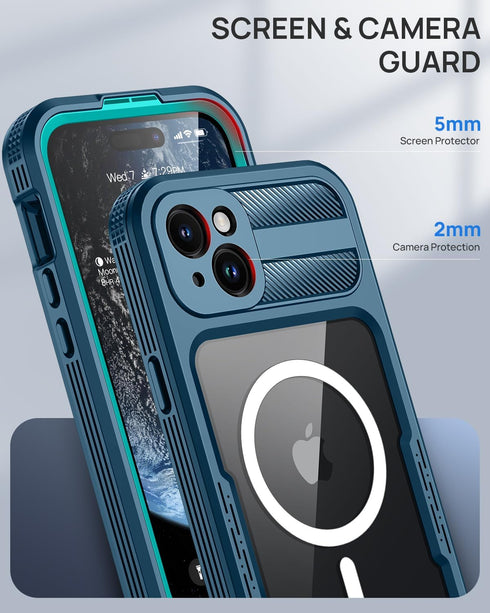 Lanhiem Magnetic iPhone 15 Case, IP68 Waterproof Dustproof with Built-in Screen Protector - 6.1 inch