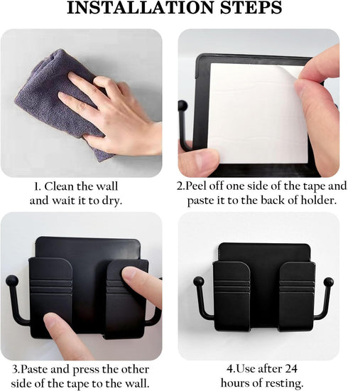 Self-Adhesive Phone Holder with Hooks, Charging Stand for Smartphones, Wall Bracket for Home Office RV, Black