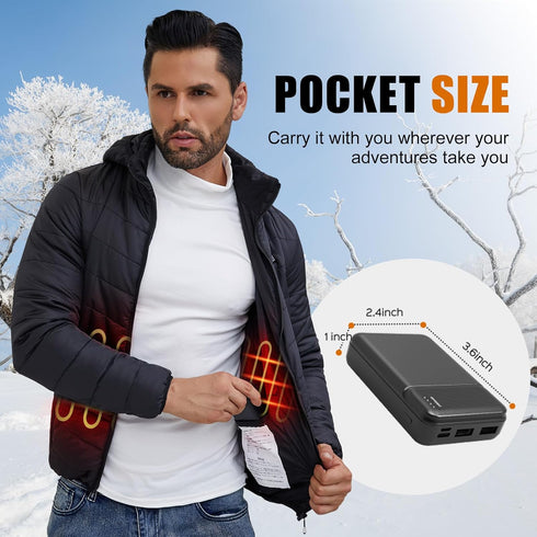 10000mAh Heated Vest Battery Pack, 5V/2A Power Bank for Heating Vests, Jackets, Coats, Hoodies (Not for 7.4V Heated
