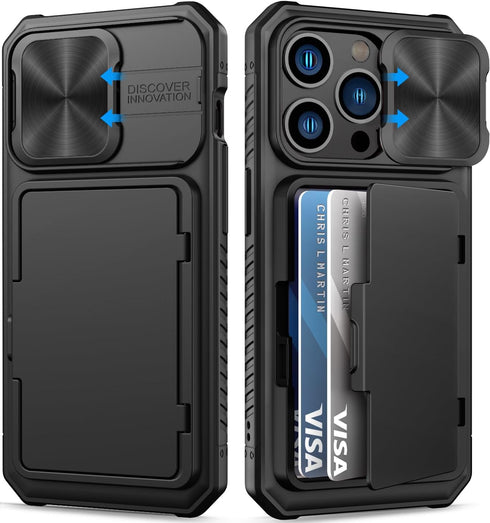 iPhone 15 Pro Case Wallet, Black - Rugged Shockproof, Military Grade Drop Protection, Card Holder (4-5 Cards),