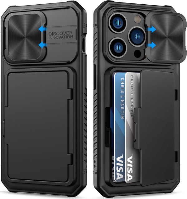 iPhone 15 Pro Case Wallet, Black - Rugged Shockproof, Military Grade Drop Protection, Card Holder (4-5 Cards),