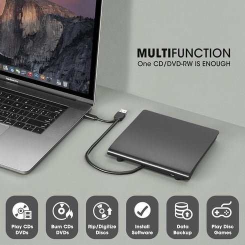 ROOFULL External CD DVD Drive, USB 3.0 Type-C Portable CD/DVD-ROM +/-RW for Laptop PC, Windows, Mac, Linux