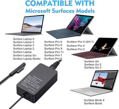 Surface Laptop Charger, Power Supply 65W 15V 4A Magnetic Replacement AC Adapter for Microsoft Surface Pro