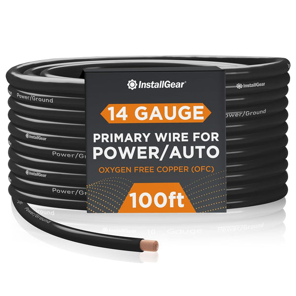 InstallGear 14 Gauge OFC Primary Remote Wire, 100-feet - Black, Speaker Cable for Car and Home