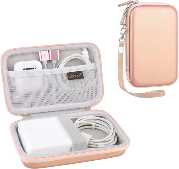 Canboc Carrying Case for MacBook Air Pro Charger, Hard EVA Bag for MagSafe/MagSafe 2 Power Adapter, Rose Gold