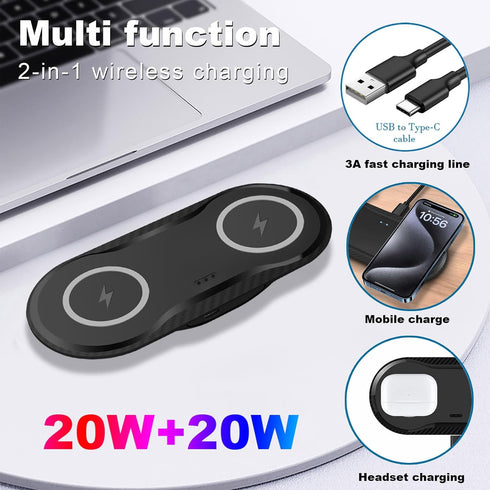 Wireless Charger, Dual 20W Charging Pad for Samsung Galaxy S24/S23/S22/S21/S20/S10/Note, Fast Charging Pad for Apple