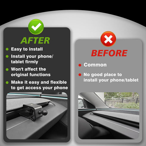 Dashboard Car 1/4 Screw Mount Phone Holder by BestEvMod - Tablet Mag Safe Compatible with 2024 Refreshed Tesla Model 3