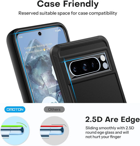 OMOTON 3 Pack Tempered Glass Screen Protector & Camera Lens for Pixel 8 Pro (6.7", 2023) - Fingerprint Compatible,