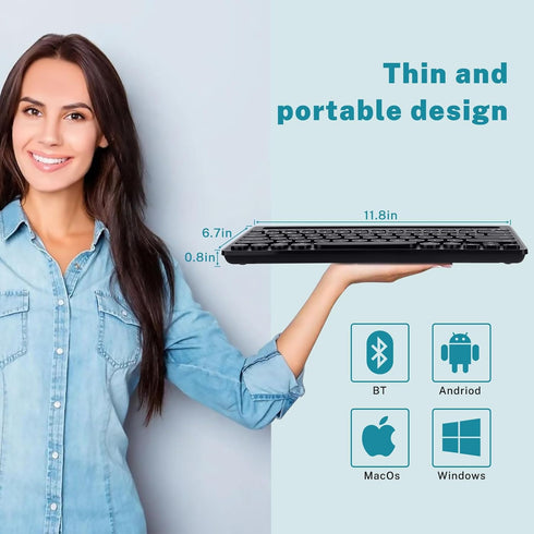 Wireless Keyboard - Dual Channel Multi-Device Bluetooth Keyboard, Portable Slim for Tablet and PC