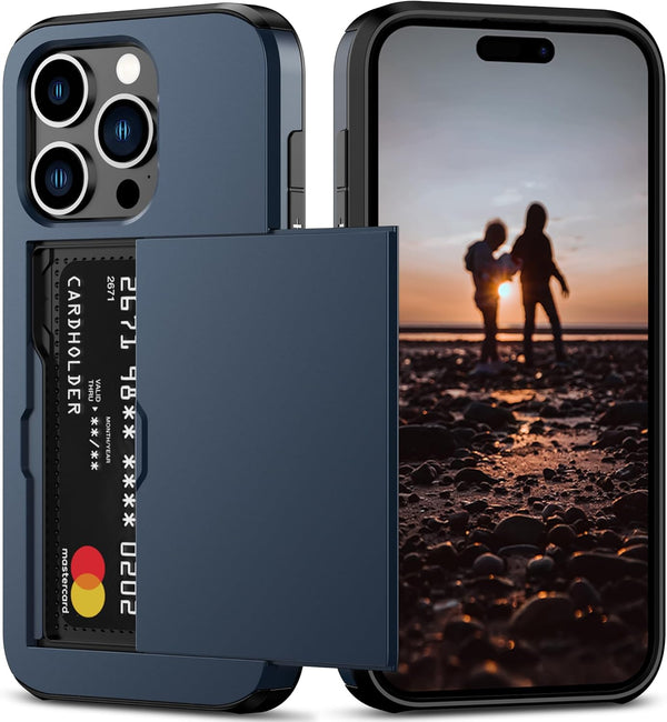 Nvollnoe iPhone 15 Pro Case - Heavy Duty, Slim Wallet with Hidden Card Slot, Shockproof Dual Layer, 6.1" (Blue)