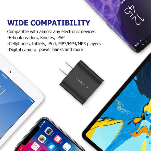 Amoner Wall Charger - Upgraded 2Pack 15W 3-Port USB Plug Cube for iPhone and Galaxy Devices