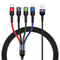 USAMS 2Pack Multi Charging Cable 4FT 4 in 1 Nylon Braided USB Fast Charging for Type C, Micro, and more devices.