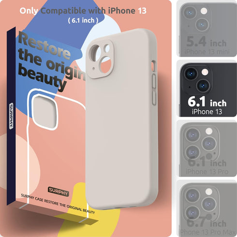 SURPHY Compatible with iPhone 13 Case with Screen Protector, (Camera Protection + Soft Microfiber Lining) Liquid Silicone Phone Case 6.1 inch 2021 (Stone)