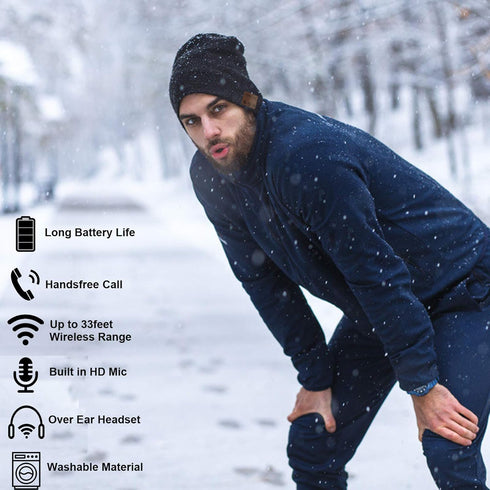 Wireless Beanie Hat for Men Women Music Beanie Hat Headphones Headset Speaker Microphone Cap for Boys Teens Tech