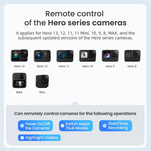 Aovee 100CM Insta360/Gopro Remote Control Selfie Stick Rechargeable Waterproof Stretchable Compatible with Action