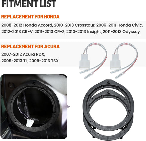 NuIth Car 6.5 Inch Speaker Adapter Bracket with Wiring Harness Kit for 2006-2013 Honda Civic/Accord/CR-V