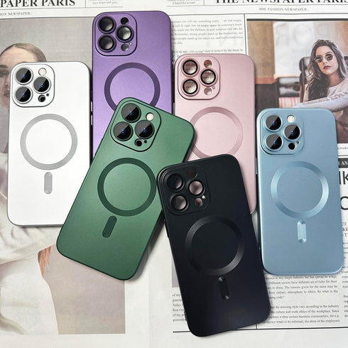 iPhone 15 Pro Max Magnetic Case for Women - Pink Matte Luxury Design, Soft Metallic Luster, Magsafe Compatible, Lens