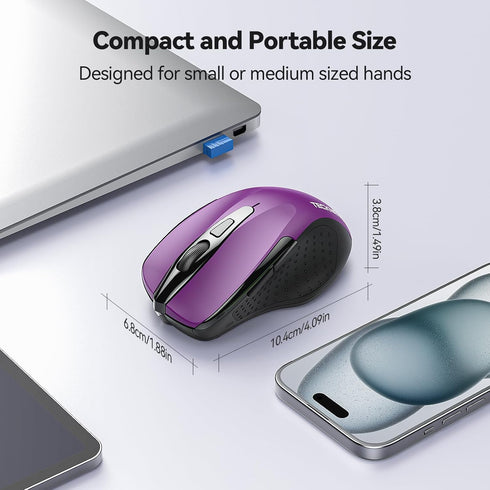 TECKNET Wireless Mouse - 2.4G Ergonomic Optical Mouse for Laptop, PC, 6 Buttons, 2600 DPI