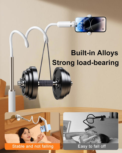 HIYJEN 16 15 14 13 4-7" Gooseneck Phone Holder for Bed Laying Down with Clamp, Flexible Arm Overhead Phone Mount