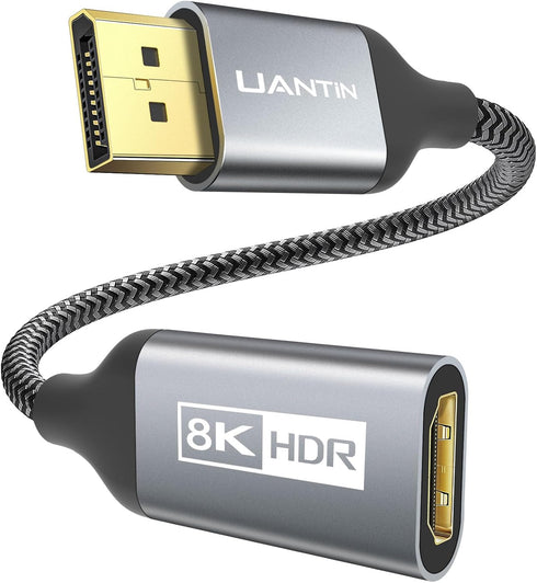 UANTIN 8K DisplayPort 1.4 to HDMI 2.1 Adapter with 4K 120Hz/ 8K 60Hz,