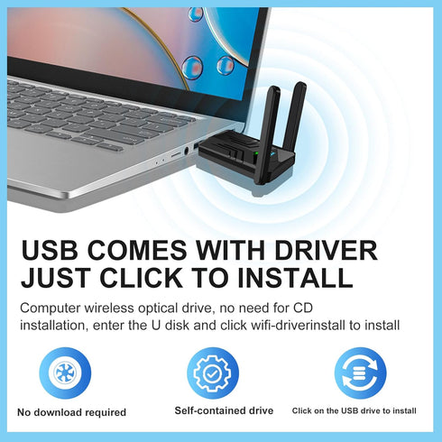 HOUSOLY 6 3dBi 5GHz/2.4GHz 11/10/7 USB WiFi Adapter with Bluetooth Dual Antennas Dual Band Wireless Network Adapter