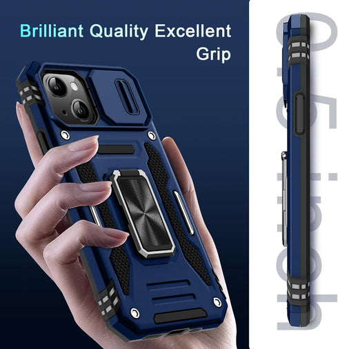 DEERLAMN iPhone 13/14 Case with Slide Camera Cover + Screen Protector (2 Packs), Navy Blue, Military Grade Shockproof