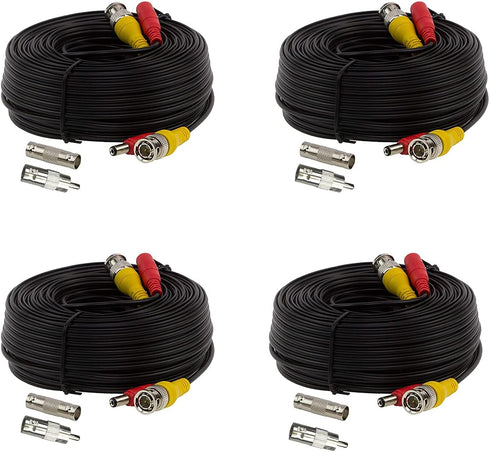 4 Pack 60Ft Bnc Video and Power Cables, All in One Extension