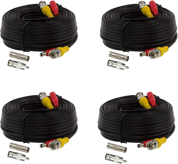 4 Pack 60Ft Bnc Video and Power Cables, All in One Extension