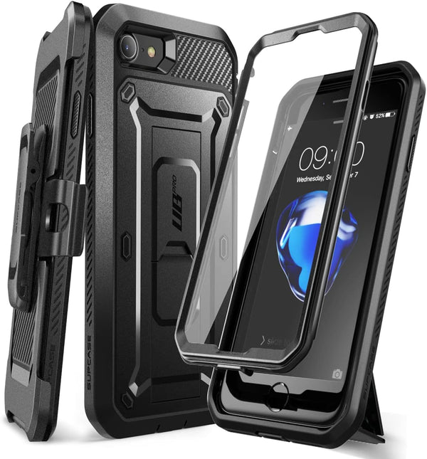 SUPCASE Unicorn Beetle Pro Case for iPhone SE 3rd/2nd Gen, iPhone 7/8 - Rugged, Black, with Screen Protector & Stand.