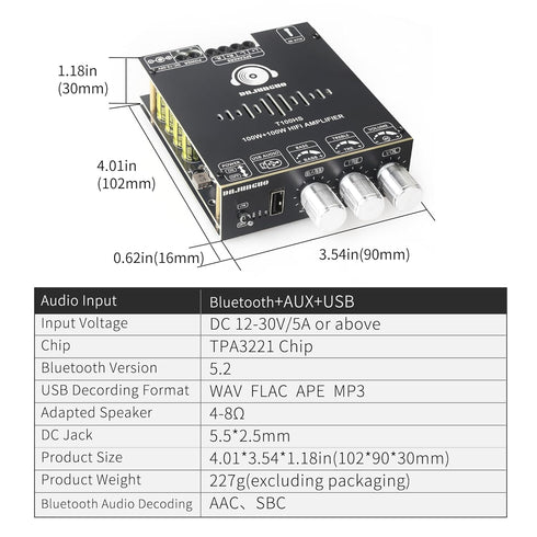 T100HS Bluetooth5.2 TPA3221 2.0 100W2,Audio Power Amplifier Board Chip Channel Power Amplifier