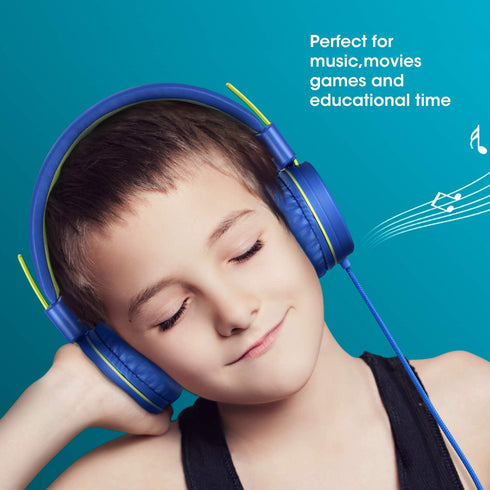 Kids Headphones Noot K12 with Microphone, 5ft Cord, 85dB/94dB Volume Limit, Wired On-Ear for iPad/Kindle/School