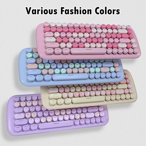 Lomiluskr Cute Colorful Wired Mechanical Keyboard for Girls, Compact 84 Keys with Round Keycaps, Pink Switch