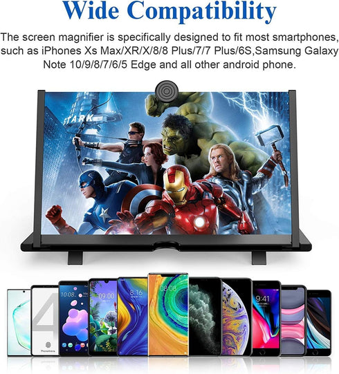 18" Screen Magnifier for Cell Phone - 3D HD Enlarger Projector for Movies, Videos, Gaming, Supports All Smartphones