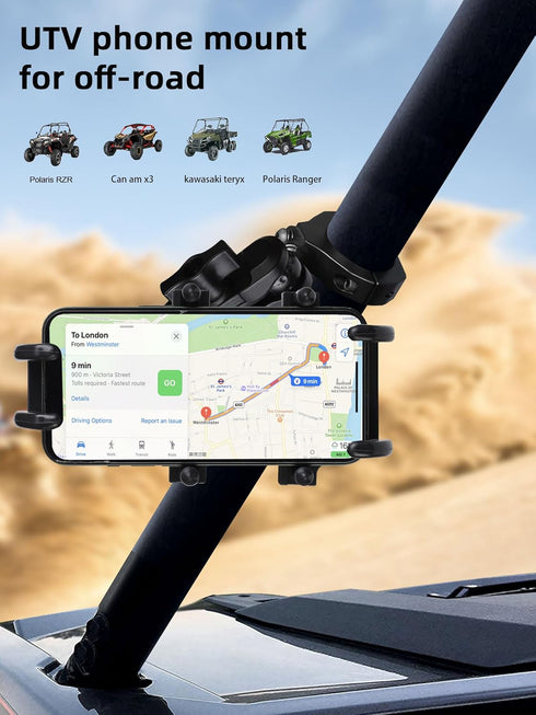 Anti-Vibration UTV Phone Mount Heavy Duty, Full Protection Holder with Aluminum Bracket Fit for 1.75-2" Roll Cage,