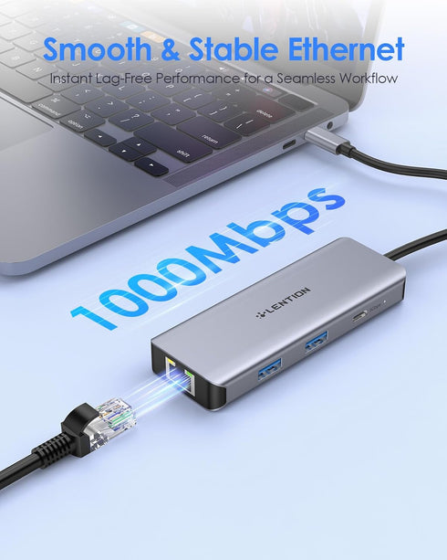 LENTION 6-in-1 4K@60Hz 100W 3X 3.0 (C26, USB C Hub with Gigabit Ethernet, HDMI, PD Fast Charging, USB Docking Station