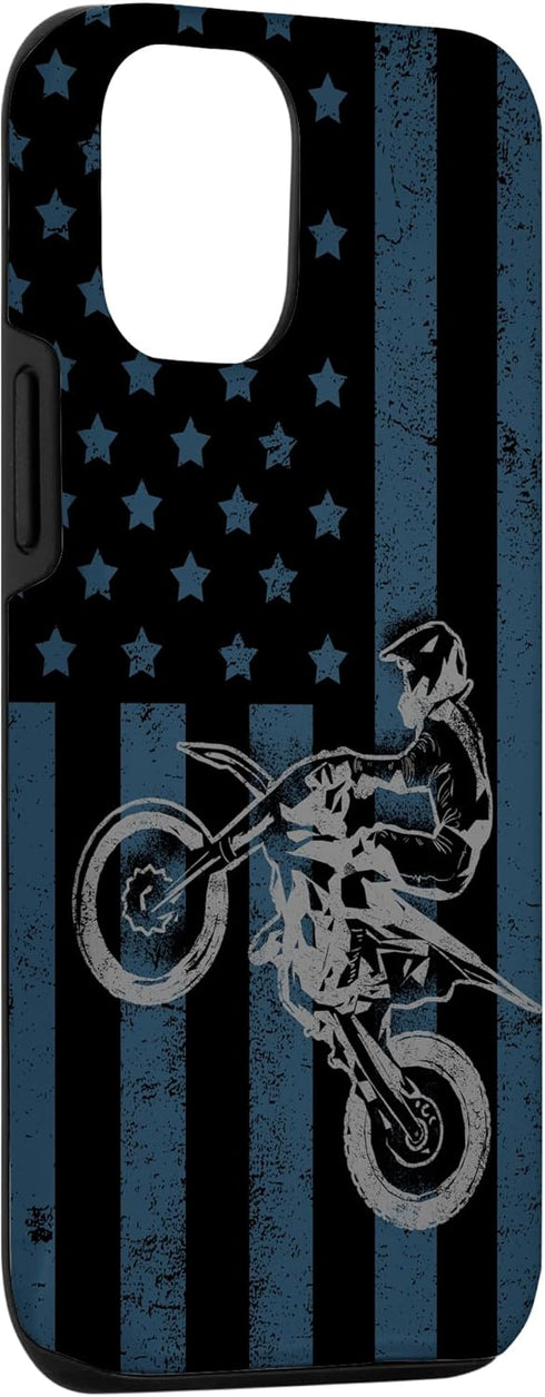 Vintage Motocross Racing iPhone 13 Case - US Flag Patriotic Dirt Bike Gift
