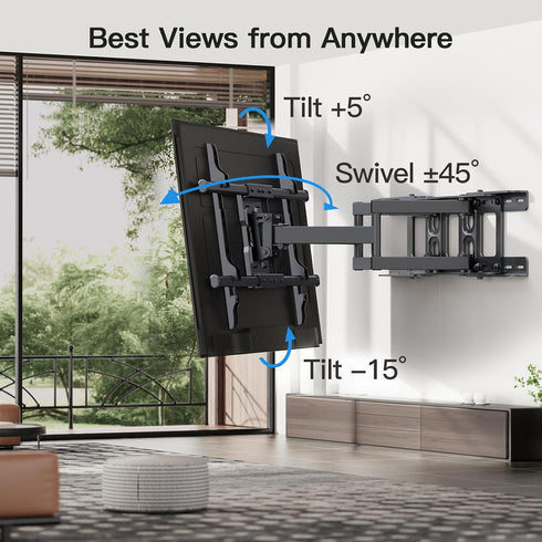 Full Motion TV Wall Mount by Pipishell, Articulating Arms for 37-75 Inch TVs, Max VESA 600x400mm, 132lbs