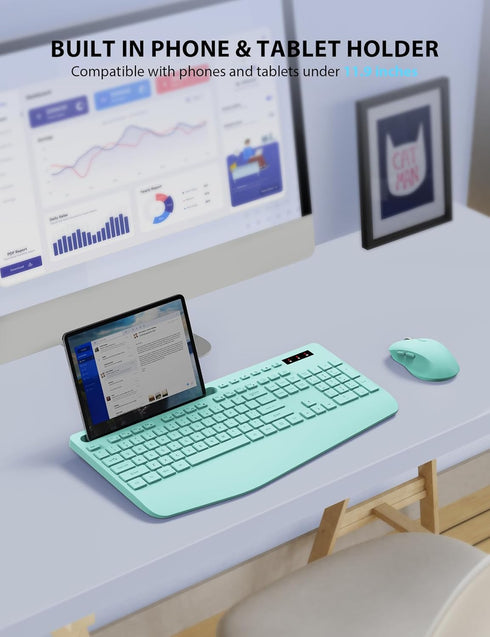 Wireless Keyboard and Mouse Combo - Full-Sized Ergonomic Keyboard with Wrist Rest, Silent 2.4GHz for PC, Mac