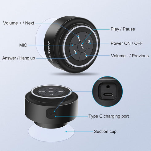 Shower Speaker Bluetooth Waterproof, Portable IP67 Wireless Speaker for Pool, Floating Bathroom Speaker with Suction