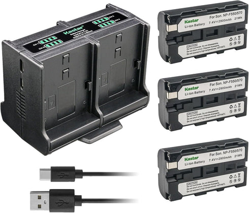 Kastar 3-Pack Battery and Quadruple Charger for Sony HDR-FX1000, HDR-FX7, HDV-FX1, HDV-Z1 Cameras