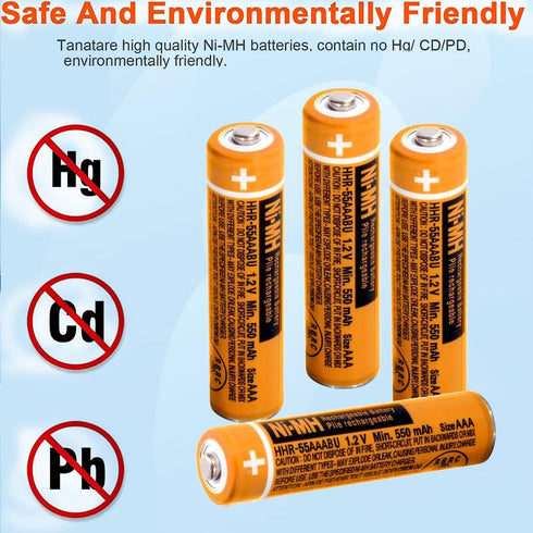 4PCS NI-MH AAA Rechargeable Battery, 1.2V 550mAh for Panasonic Cordless Phone, HHR-55AAABU Replacement
