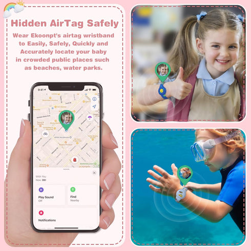 Waterproof AirTag Bracelet for Kids, Cute Cartoon Holder in Soft Silicone for Apple GPS Tracker - Navy Blue Planet