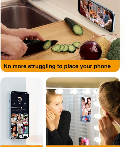 Magnetic Wall Mount Phone Holder for Shower, Hands-Free Mirror Sticker, Fits Apple iPhone 15 14 13 12 Pro Max Plus Mini